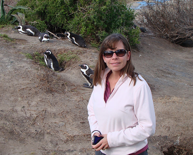 penguins1.jpg - Tonya with the penguins of Cape Point.