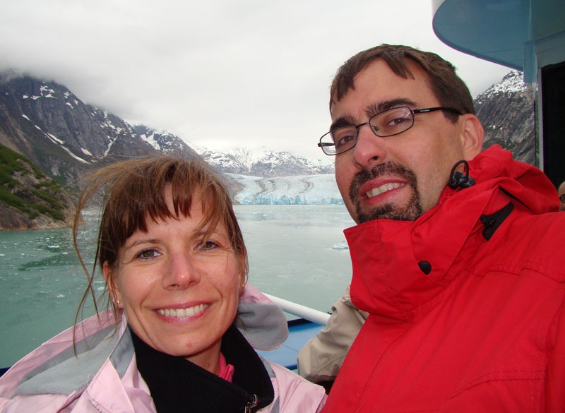 dawes4.jpg - Tonya and John with Dawes Glacier in the background.