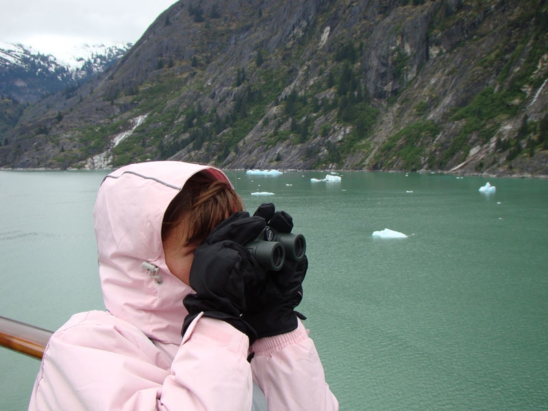 tone1.jpg - Tonya scans the coastline for bears and mountain goats.  We saw a few.