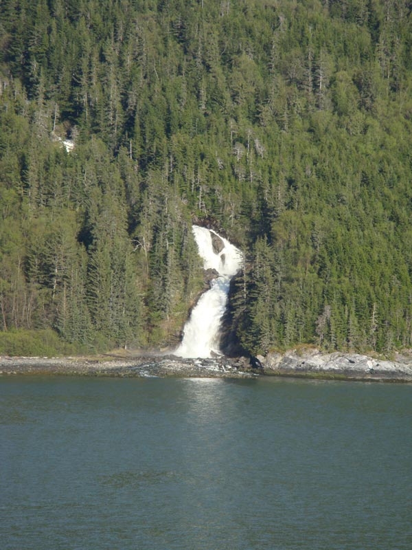 swsail2.jpg - A roaring waterfall as we sail out of Skagway.